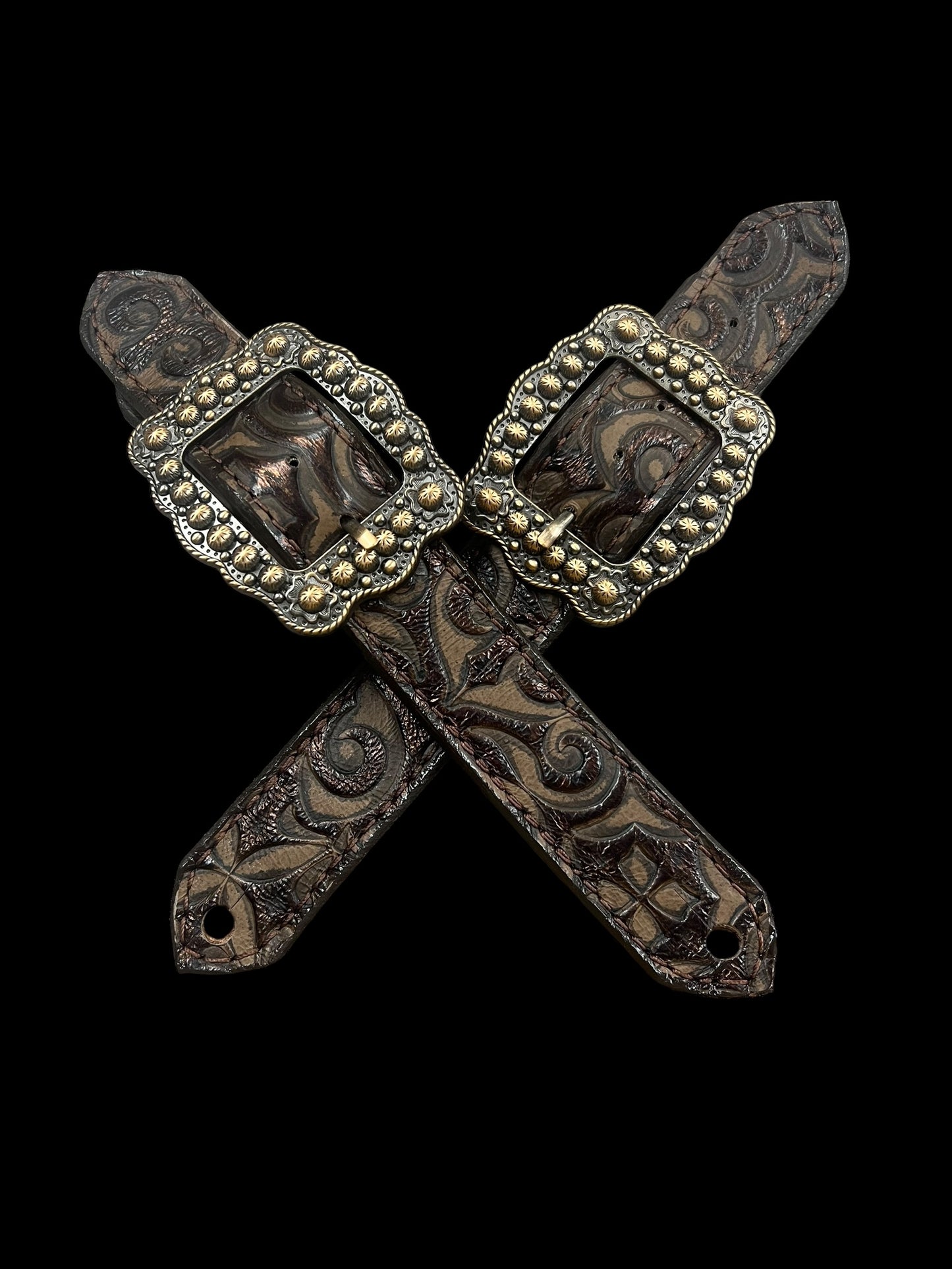 Brown swirl on dark leather