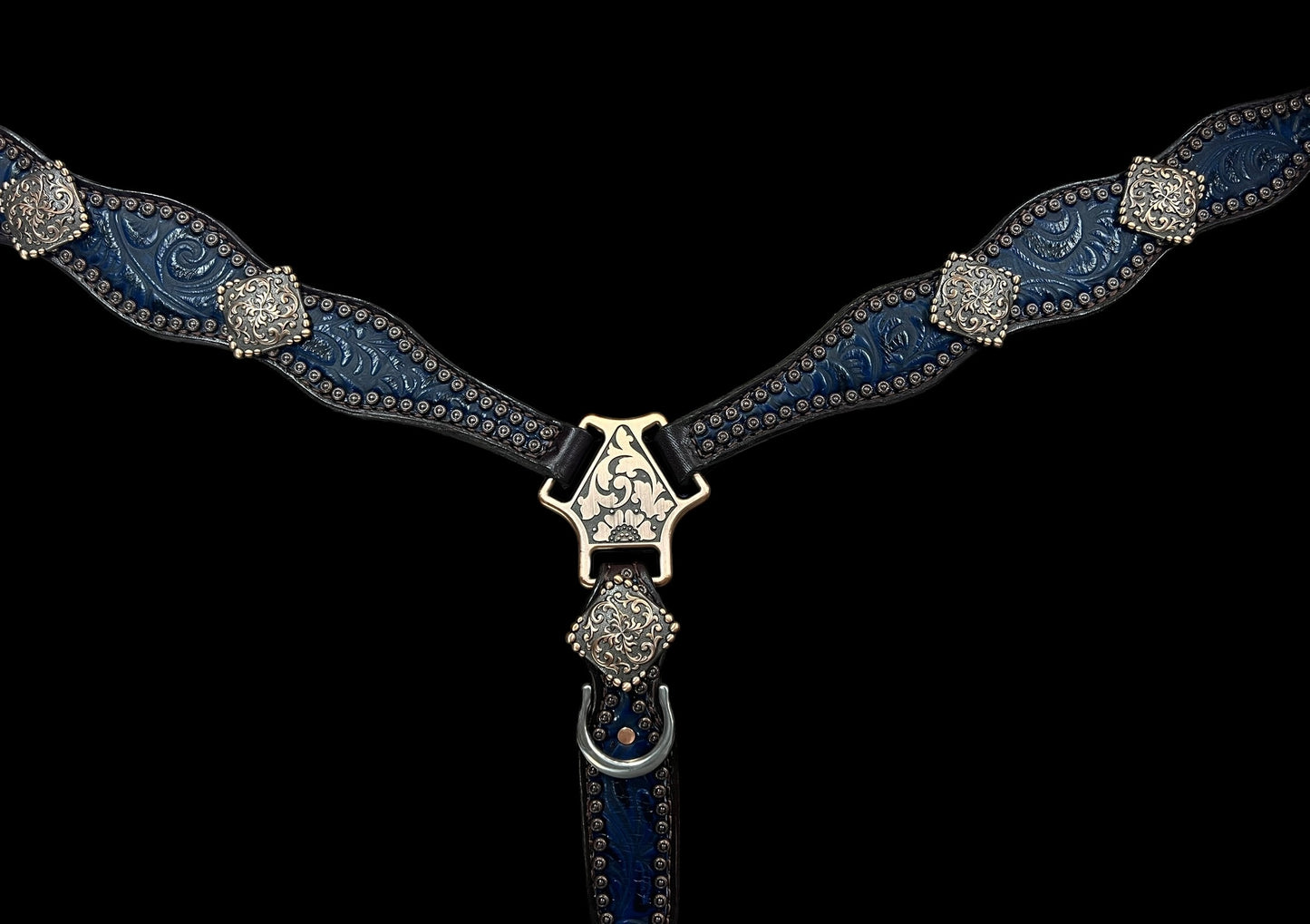 Navy floral on dark leather