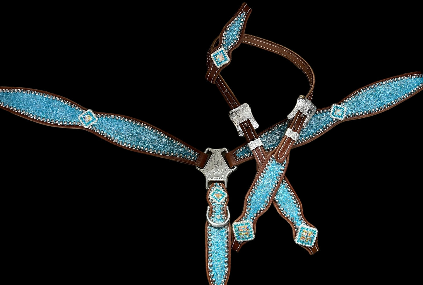 Turquoise sparkle on medium leather