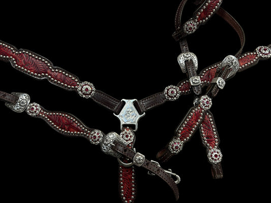 Pomegranate floral on dark leather