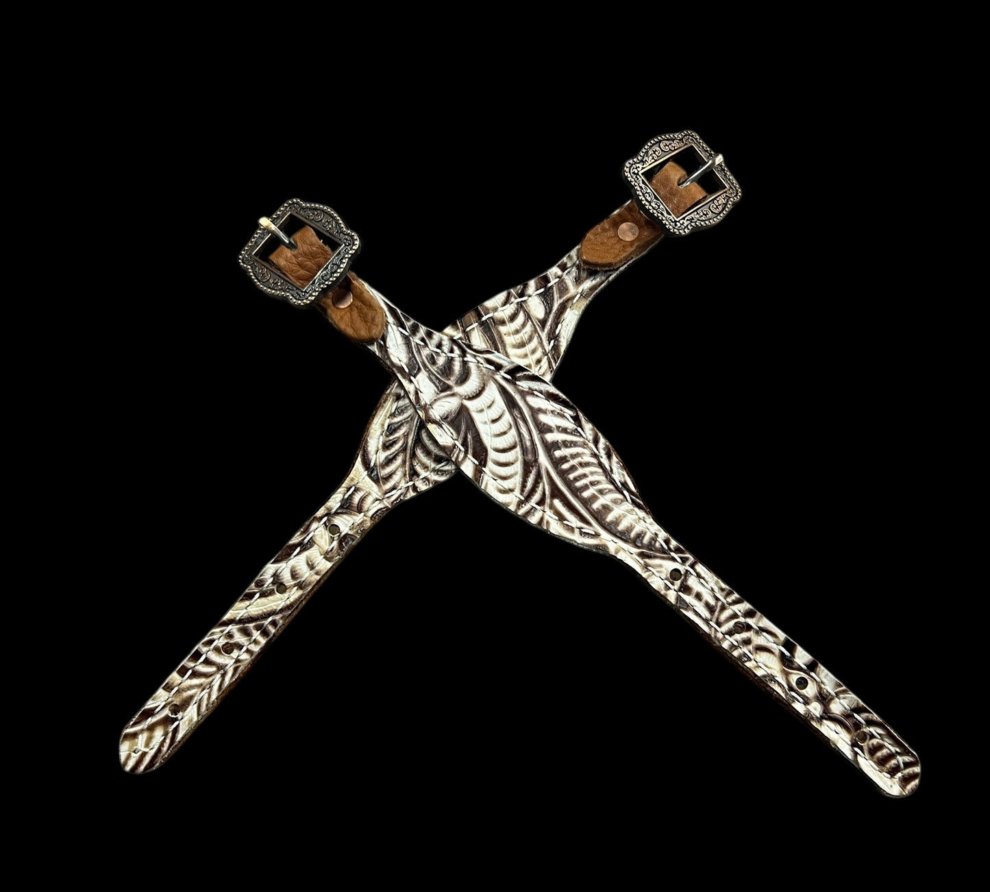 Brown and Cream floral on dark leather