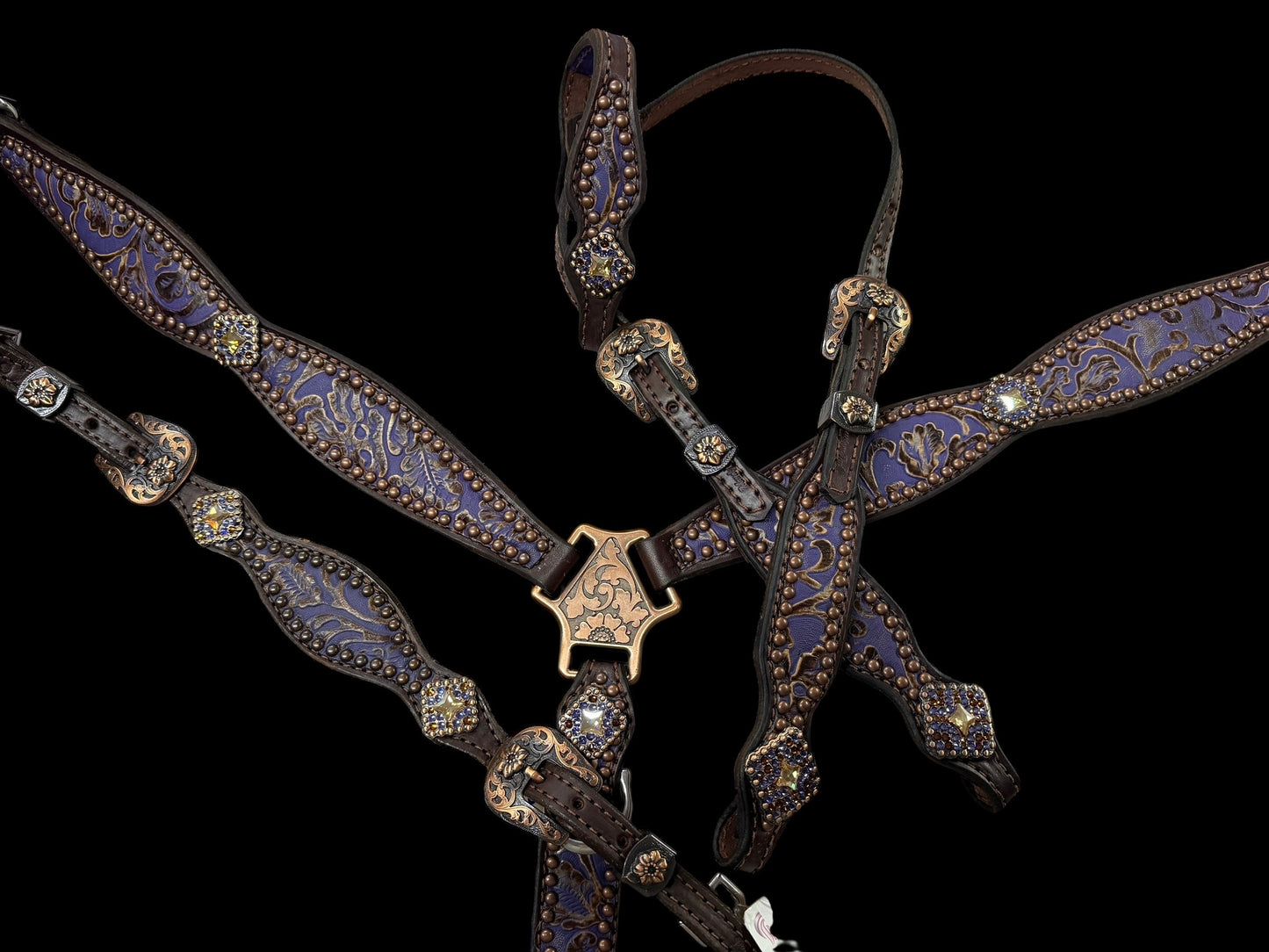 Purple and brown cowboy tool on chocolate leather