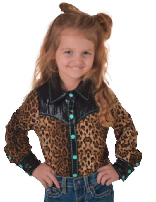 Girls Leopard Print Pullover with Turquoise Accents