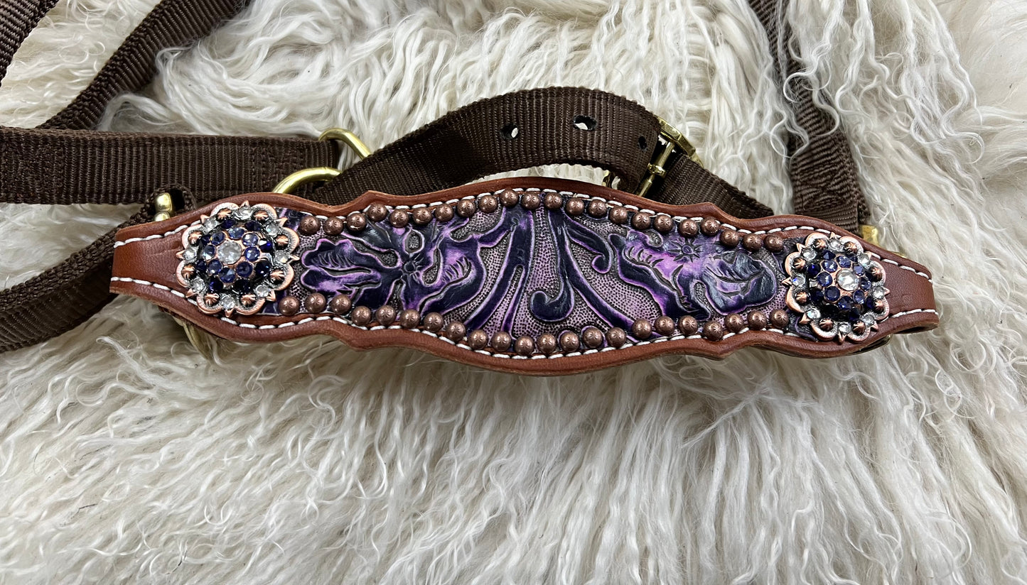 Purple floral on medium leather