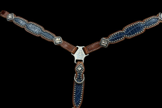 Navy gator on medium leather