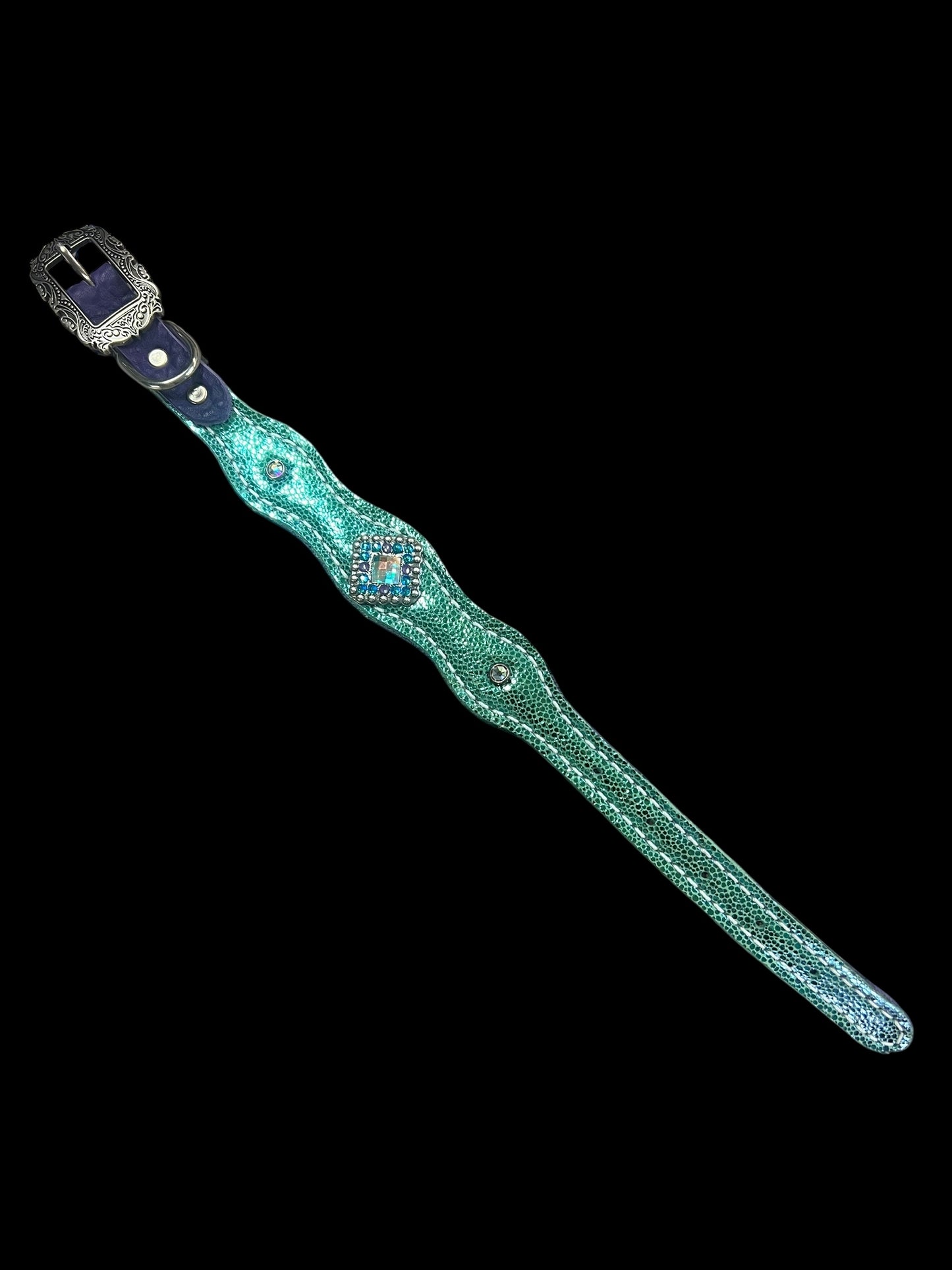 Mermaid tail glitter on Chocolate leather