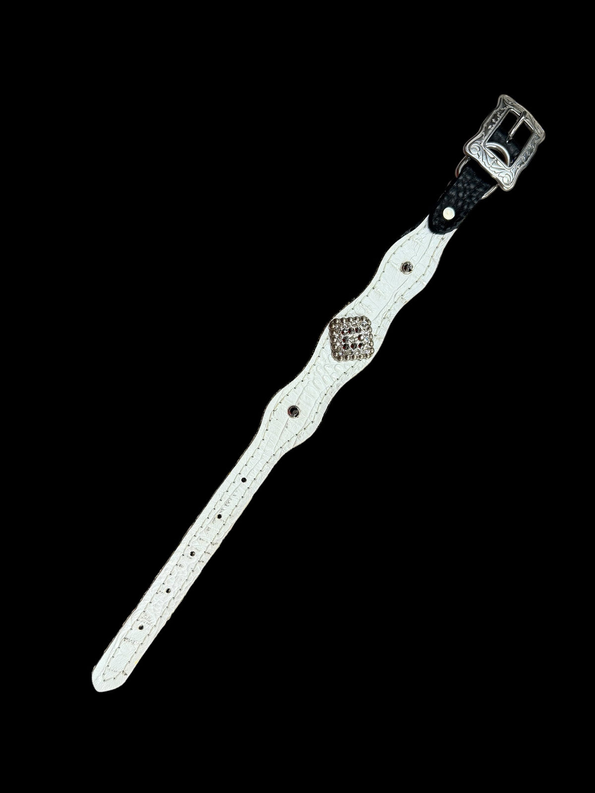 White with silver tips gator on dark leather