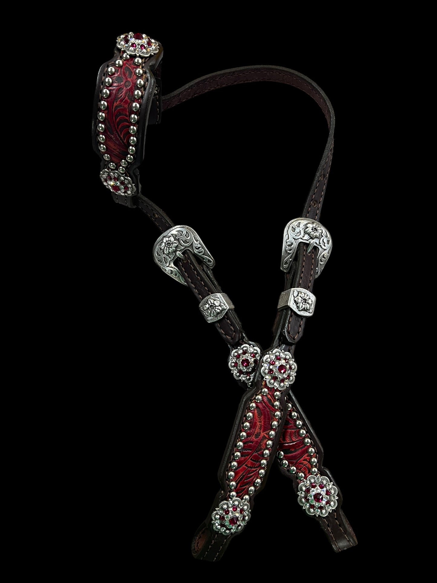 Pomegranate floral on dark leather