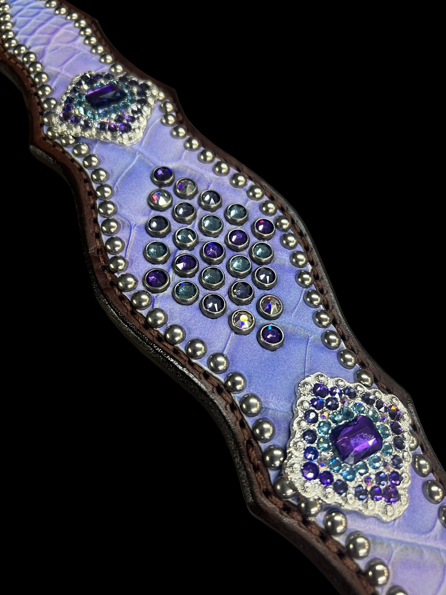 Genuine Purple cotton Candy alligator on walnut leather