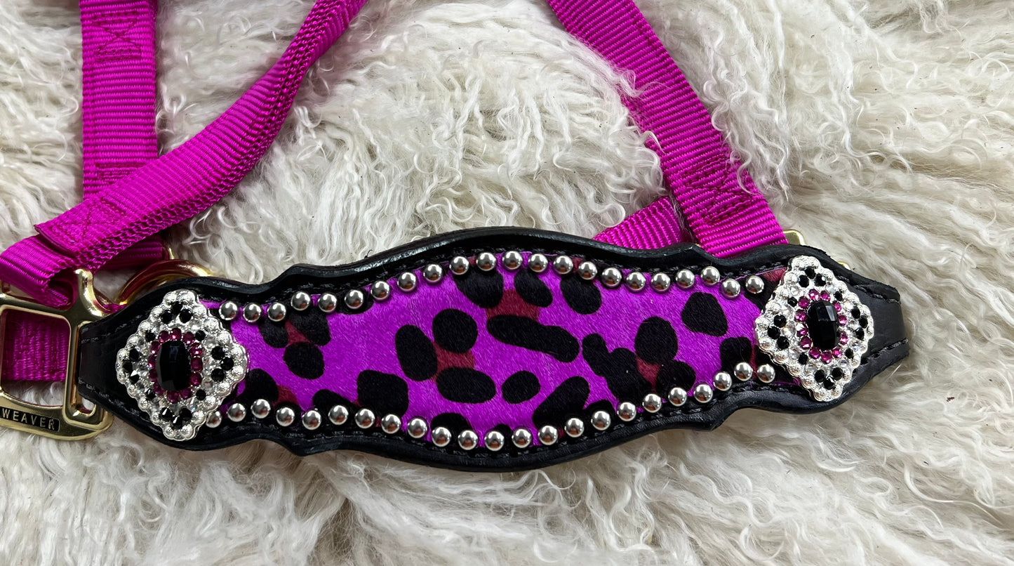 Hot Purple leopard on black leather