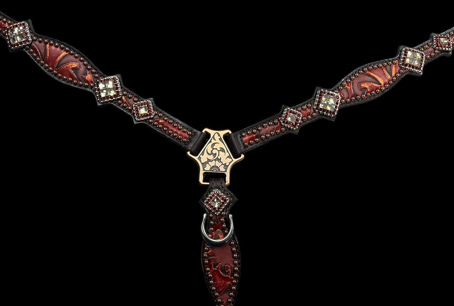 Red and copper Laredo on dark leather