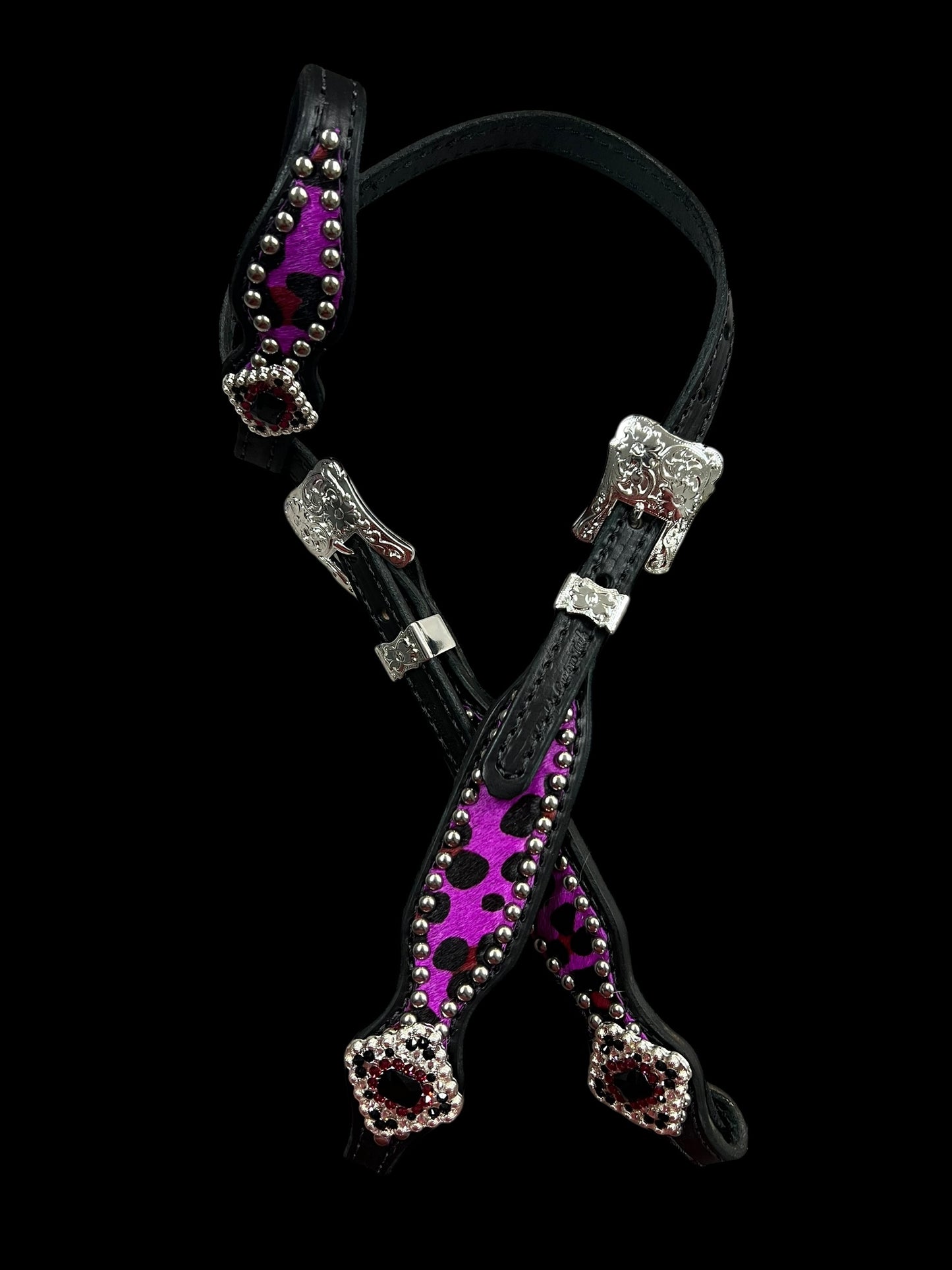 Hot Purple leopard on black leather