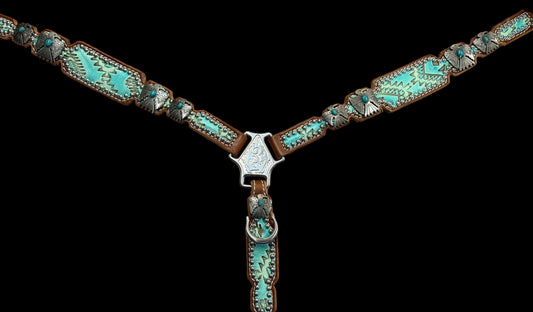 Turquoise aztec on medium  leather