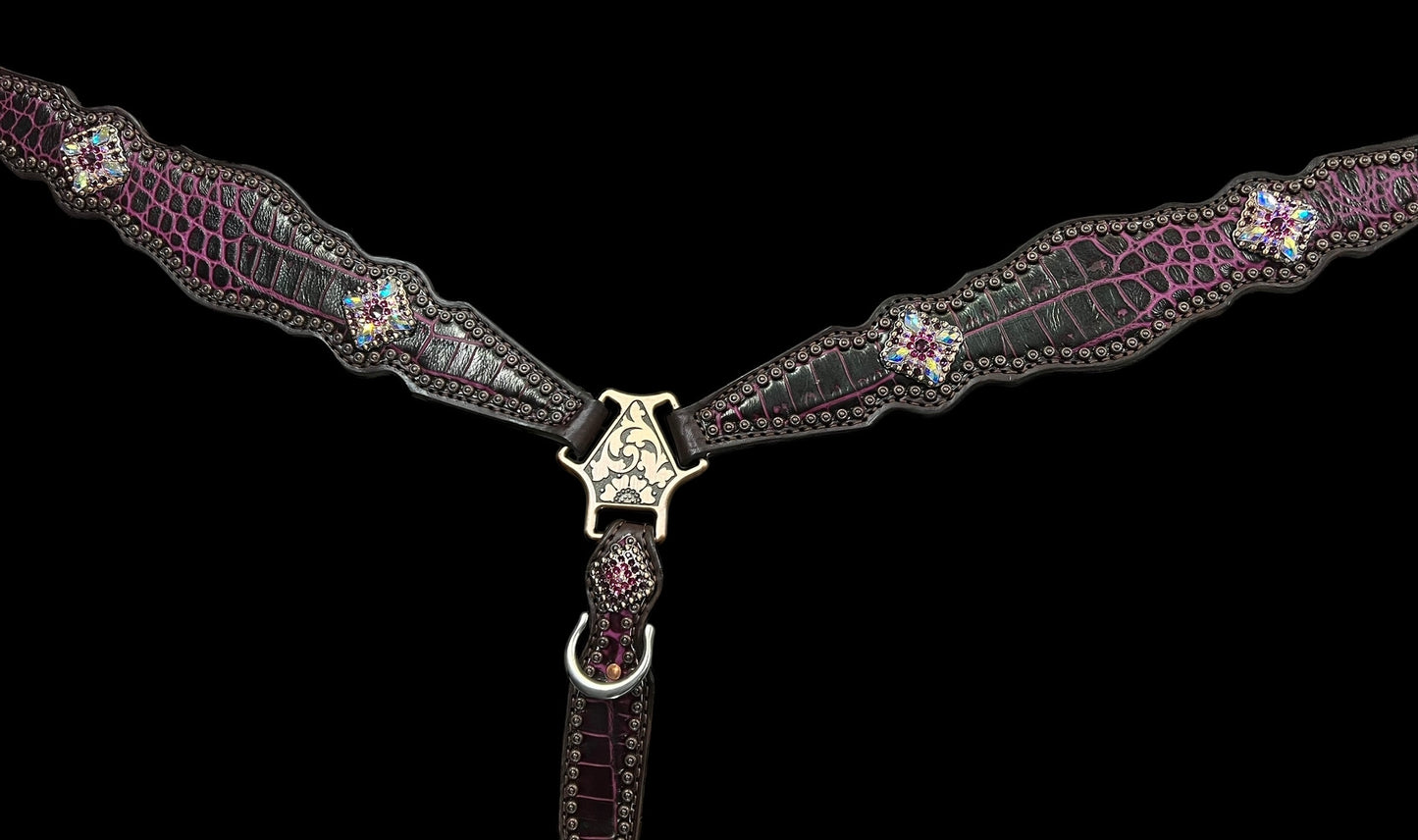 Fuchsia  gator on dark leather