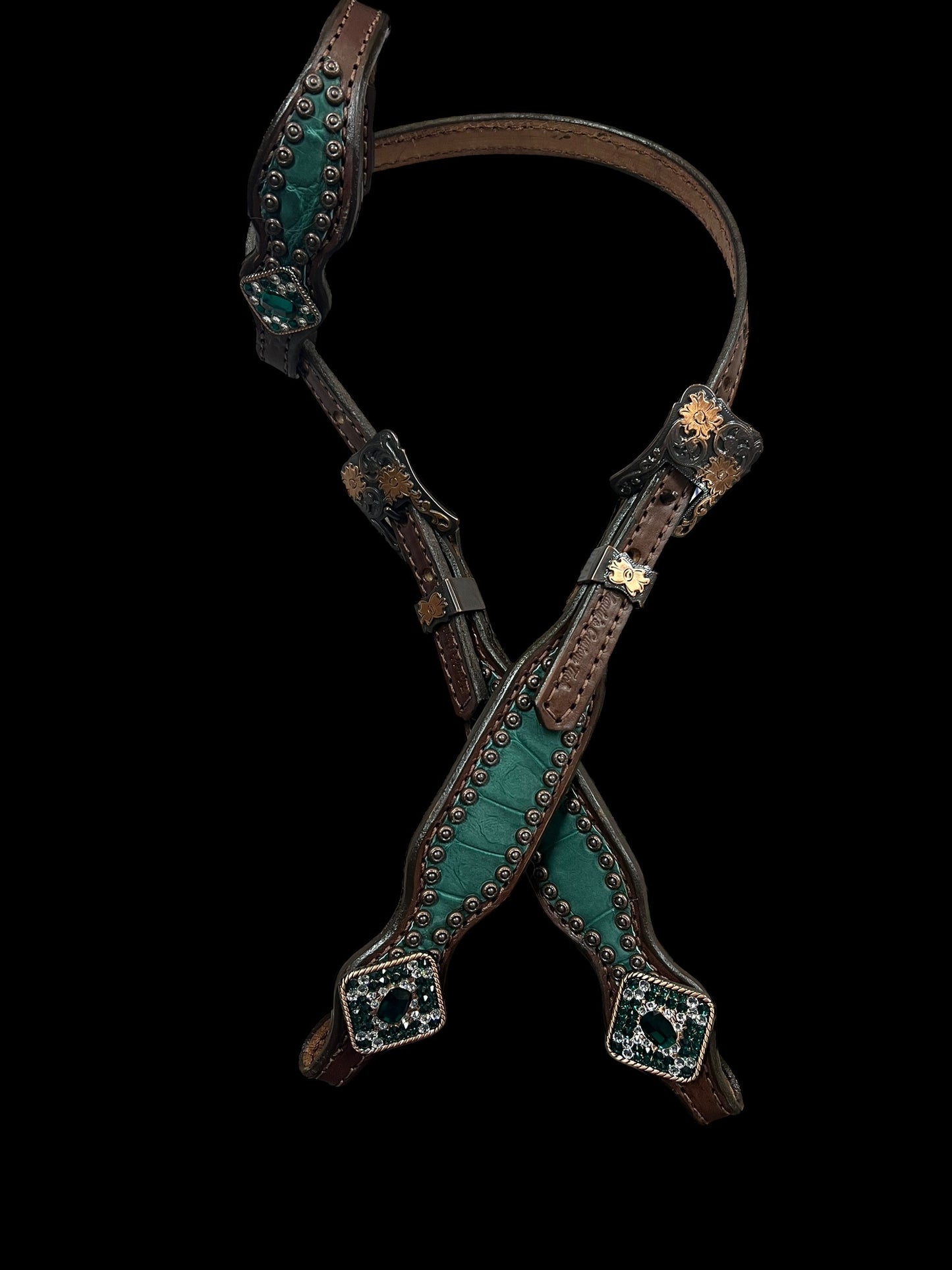 Genuine Hunter green Alligator on walnut leather