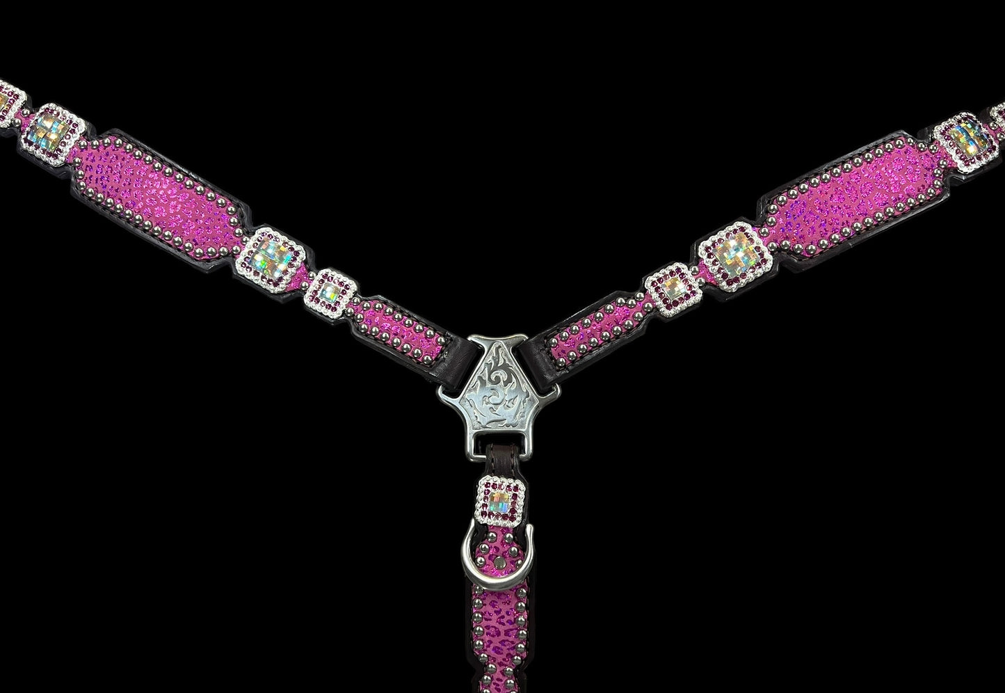 Pink leopard on dark leather