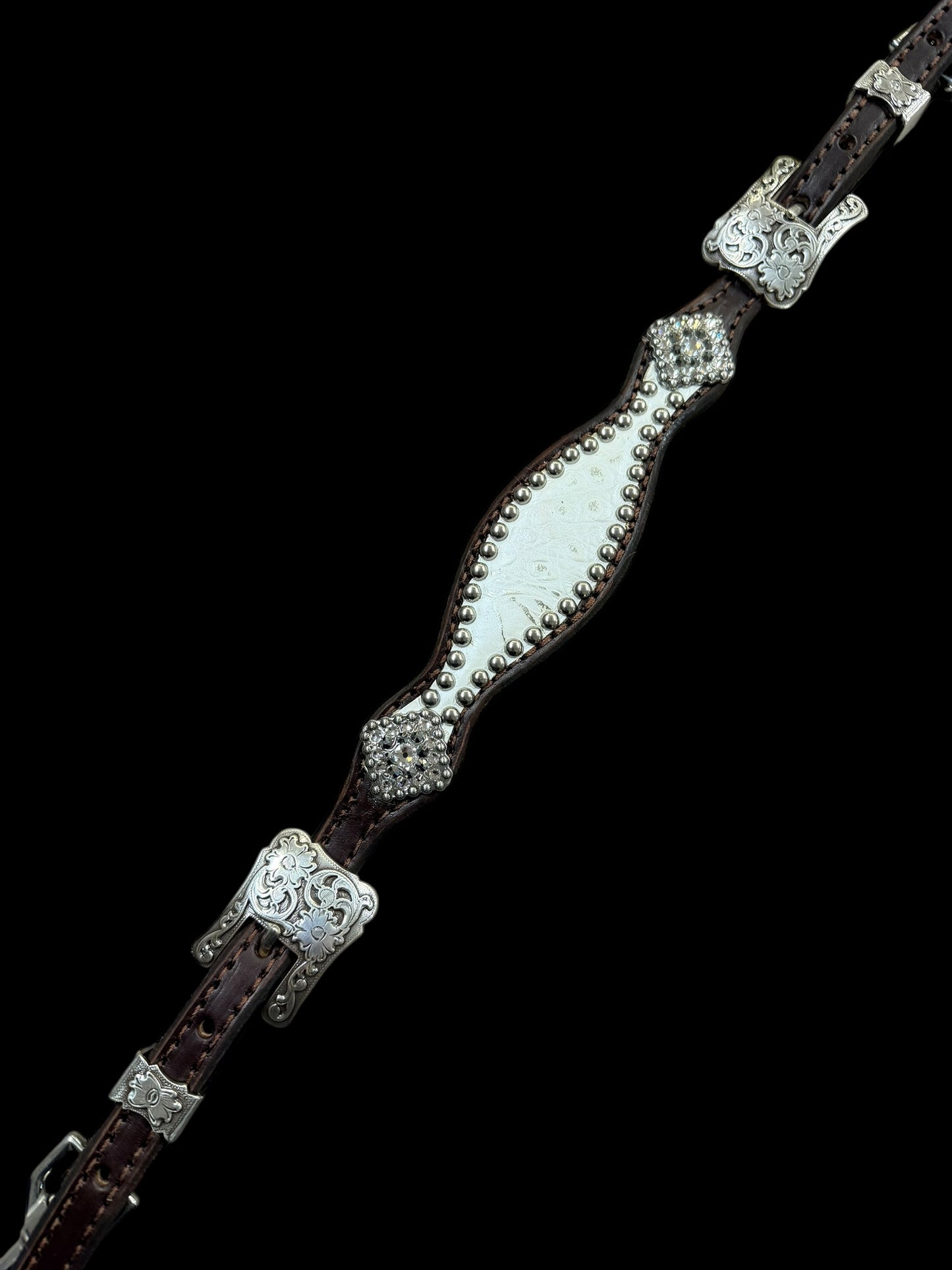 White with silver tips gator on dark leather