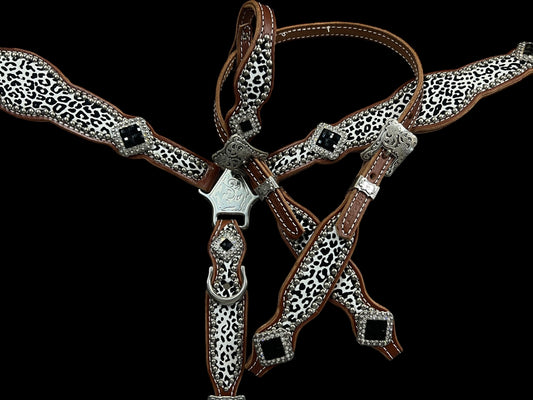 Flocked snow leopard on medium leather