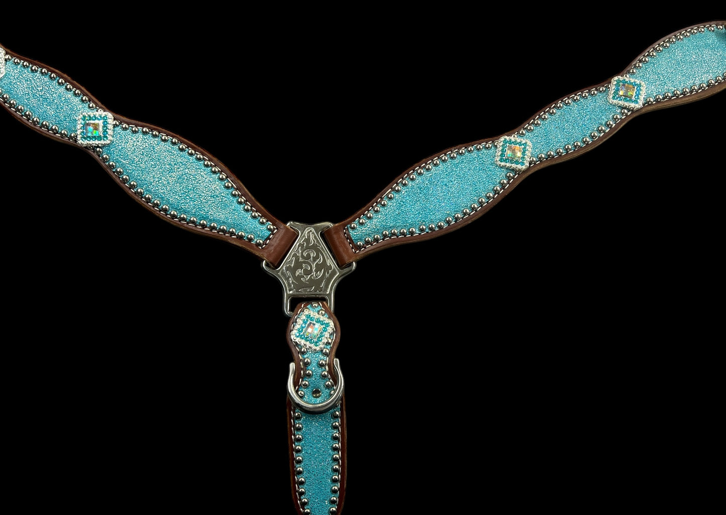 Turquoise sparkle on medium leather