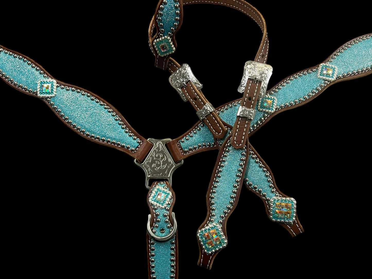 Turquoise sparkle on medium leather