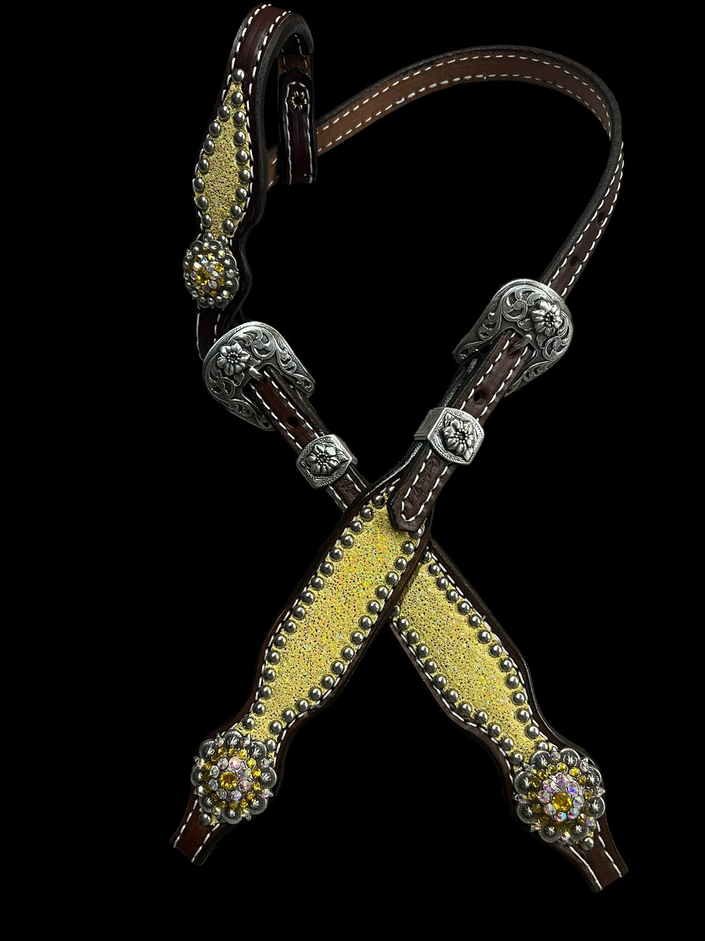 Sunshine Sparkle on Walnut leather