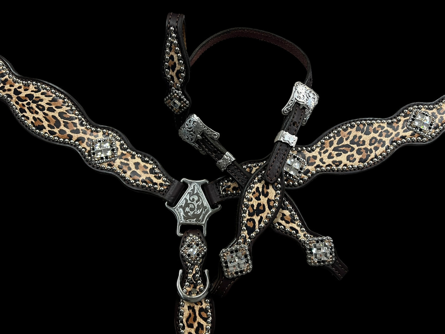 Leopard on dark leather