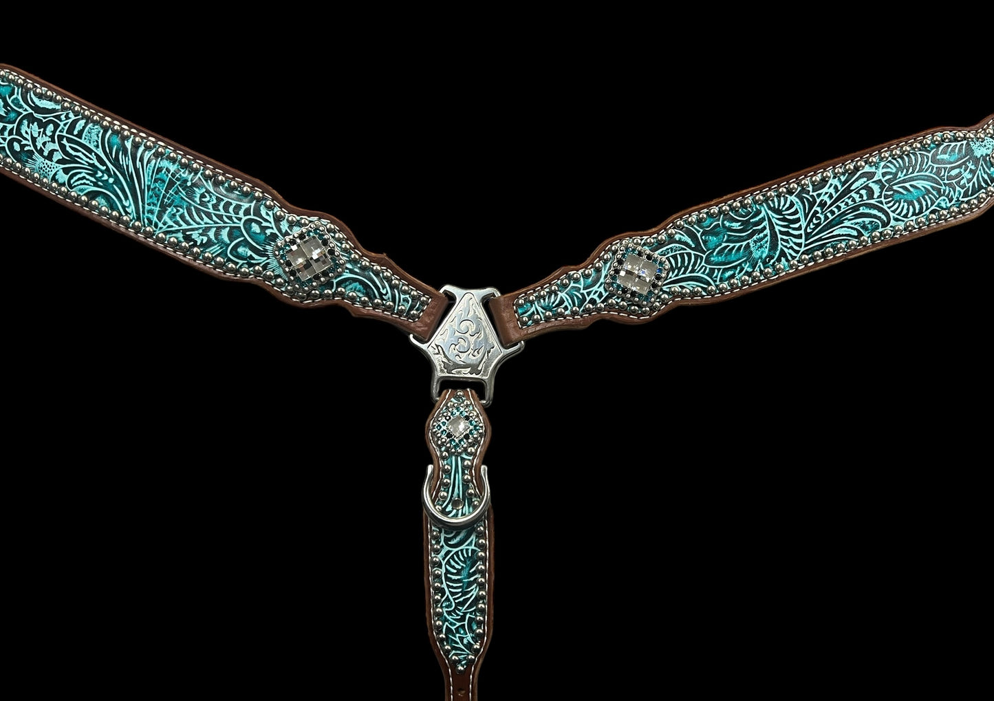 Teal and black floral on medium leather