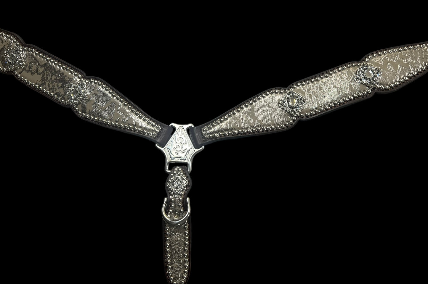 Silver snake on dark leather