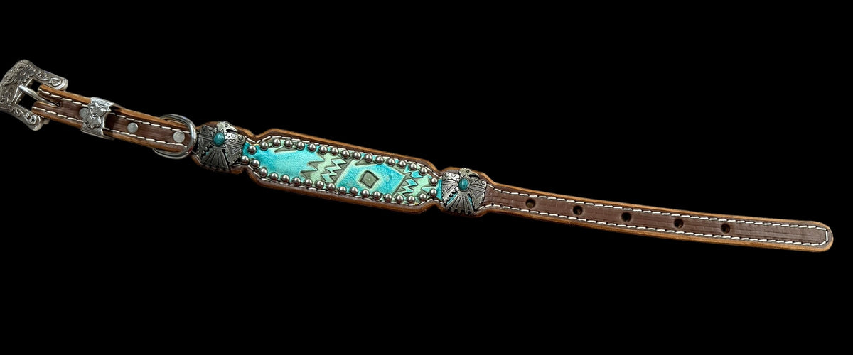 Turquoise aztec on medium  leather