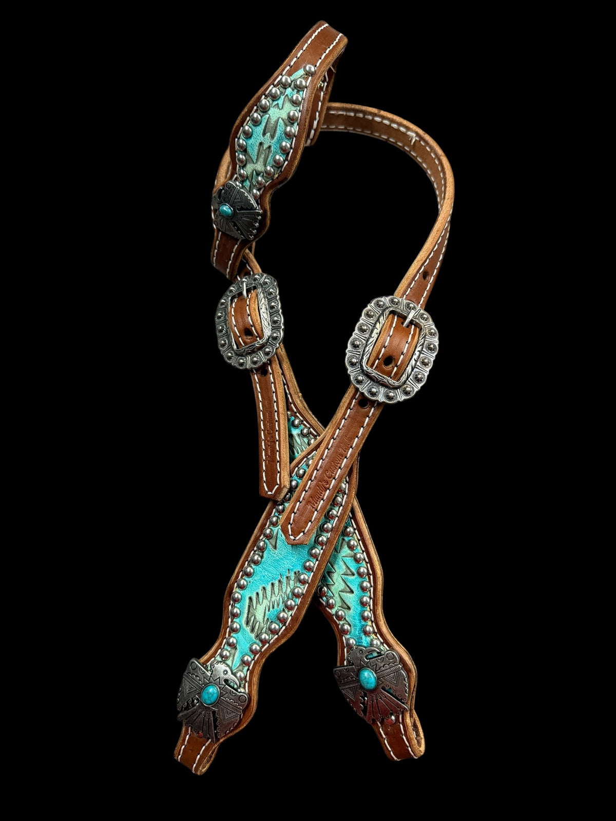 Turquoise aztec on medium  leather