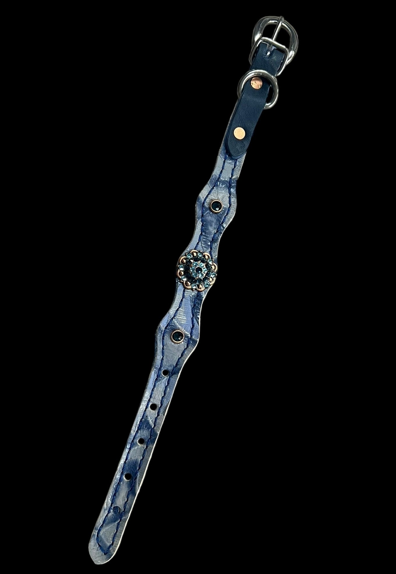 Blue Laredo on chocolate leather