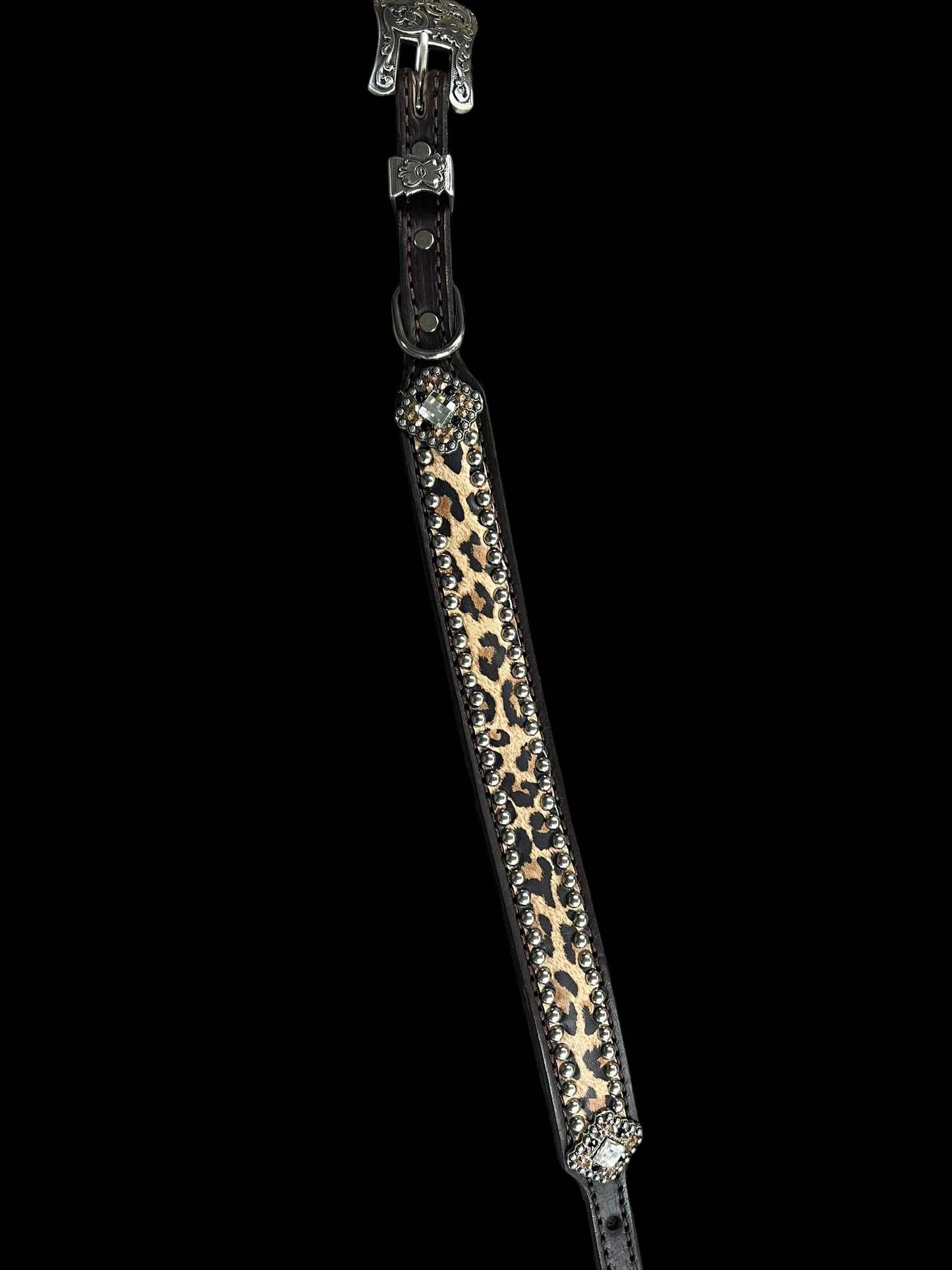 Leopard on dark leather