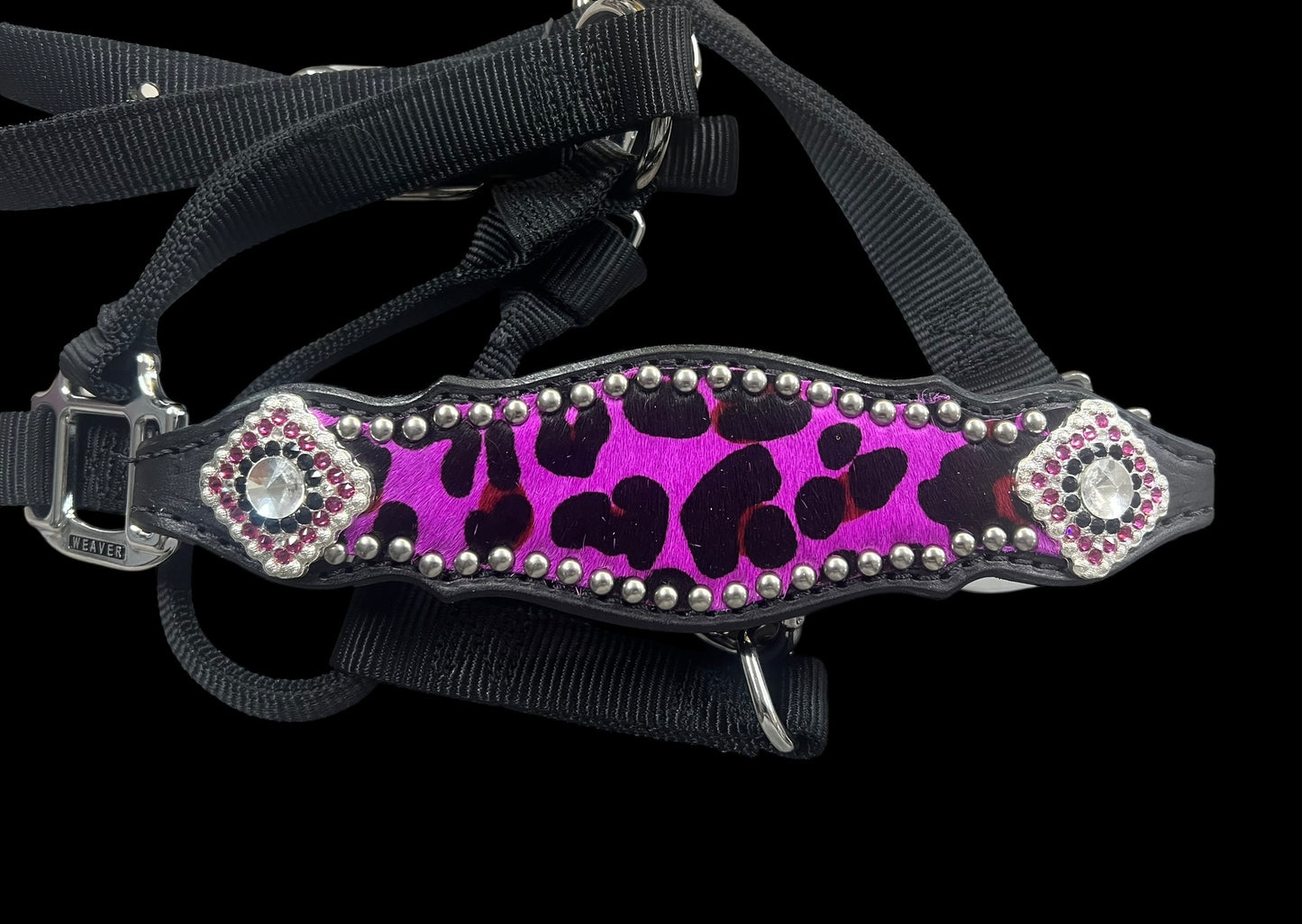 Hot Purple leopard on black leather