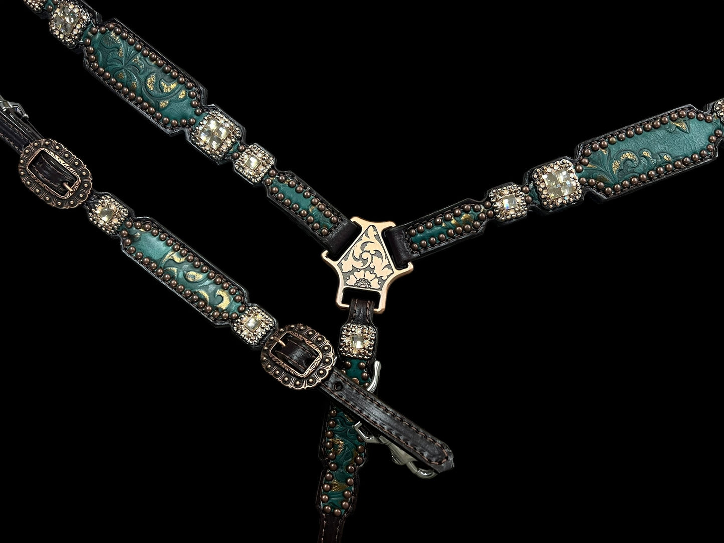 jade and copper on dark leather