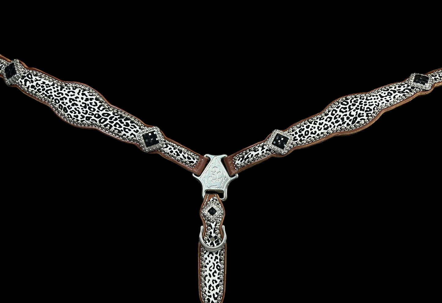 Flocked snow leopard on medium leather