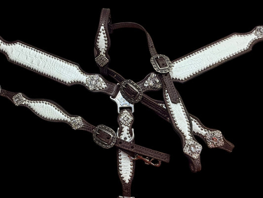 White with silver tips gator on dark leather