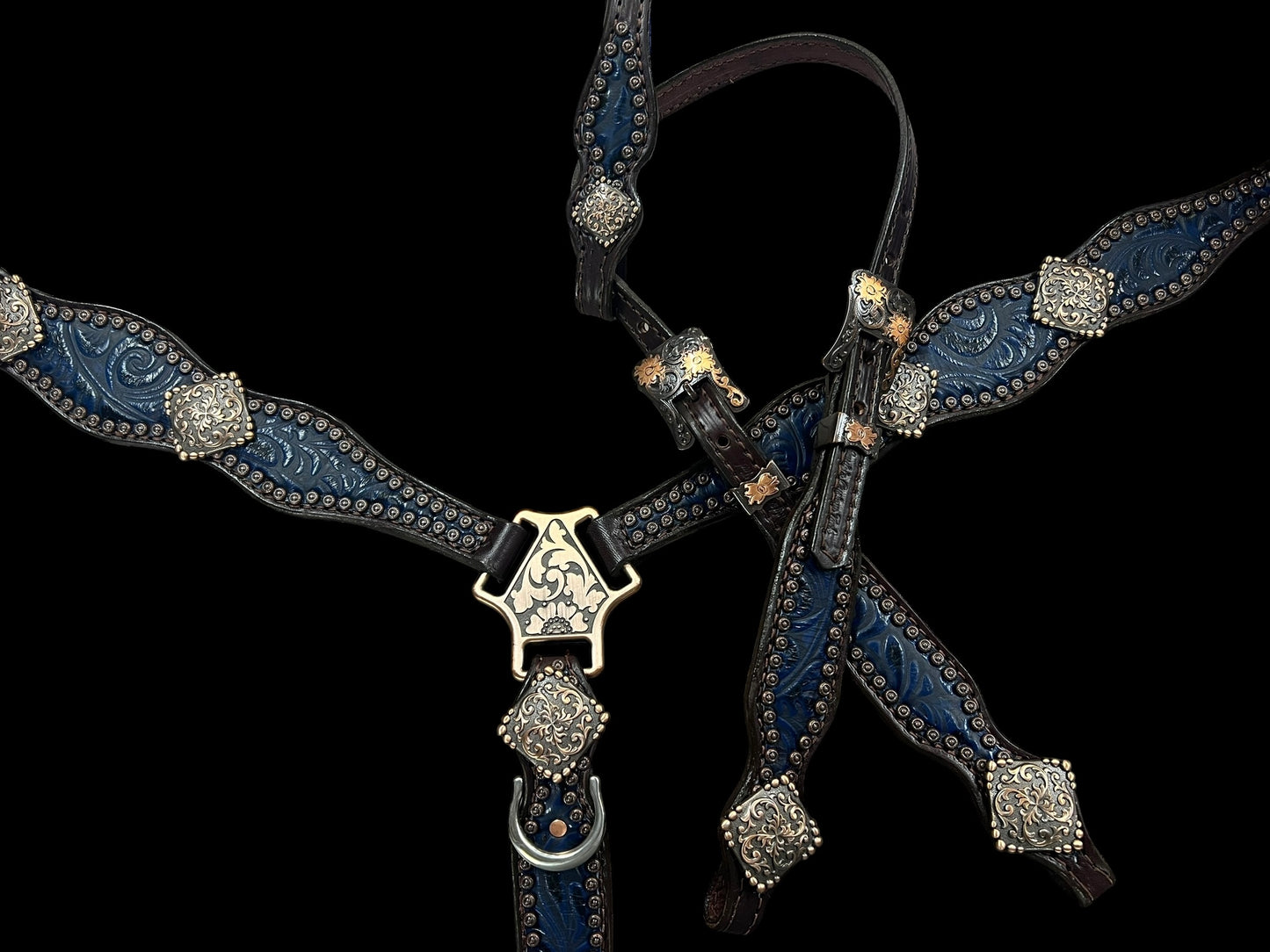 Navy floral on dark leather