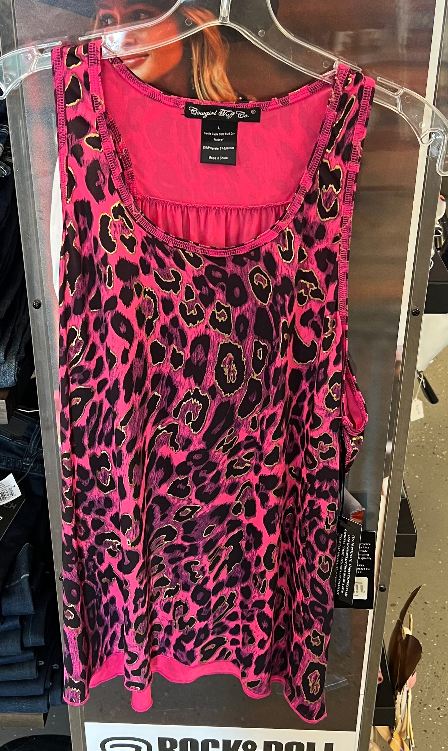 Cowgirl Tuff Flowy Tank- Hot pink Leopard