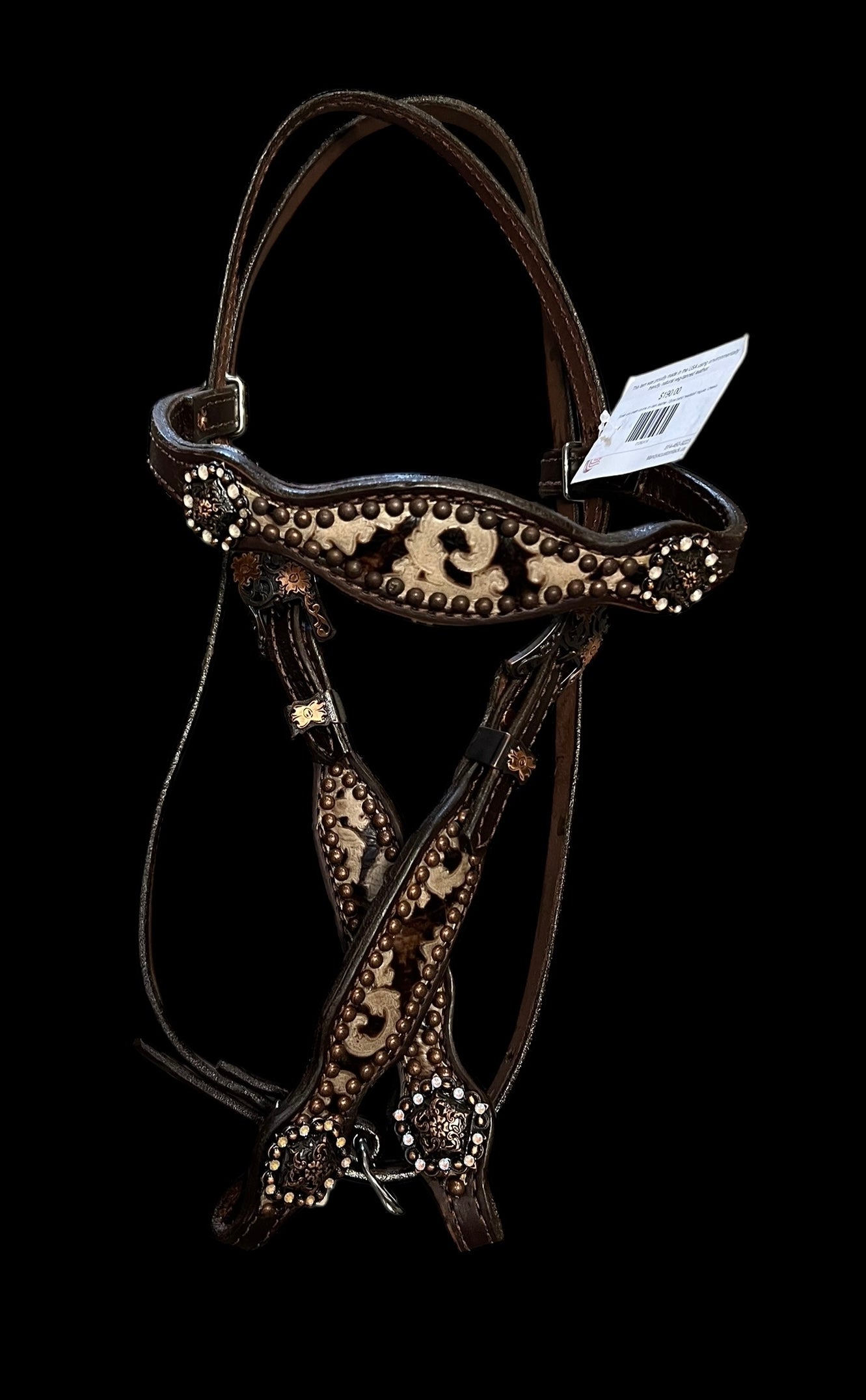 Brown and cream corona on dark leather