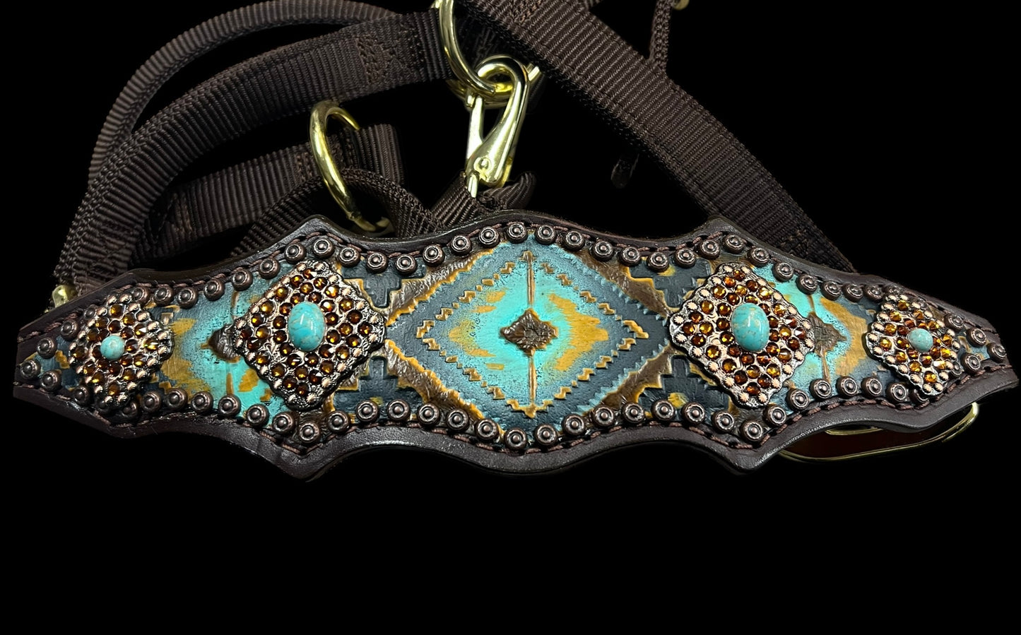 Mocca and mint Navajo on dark leather