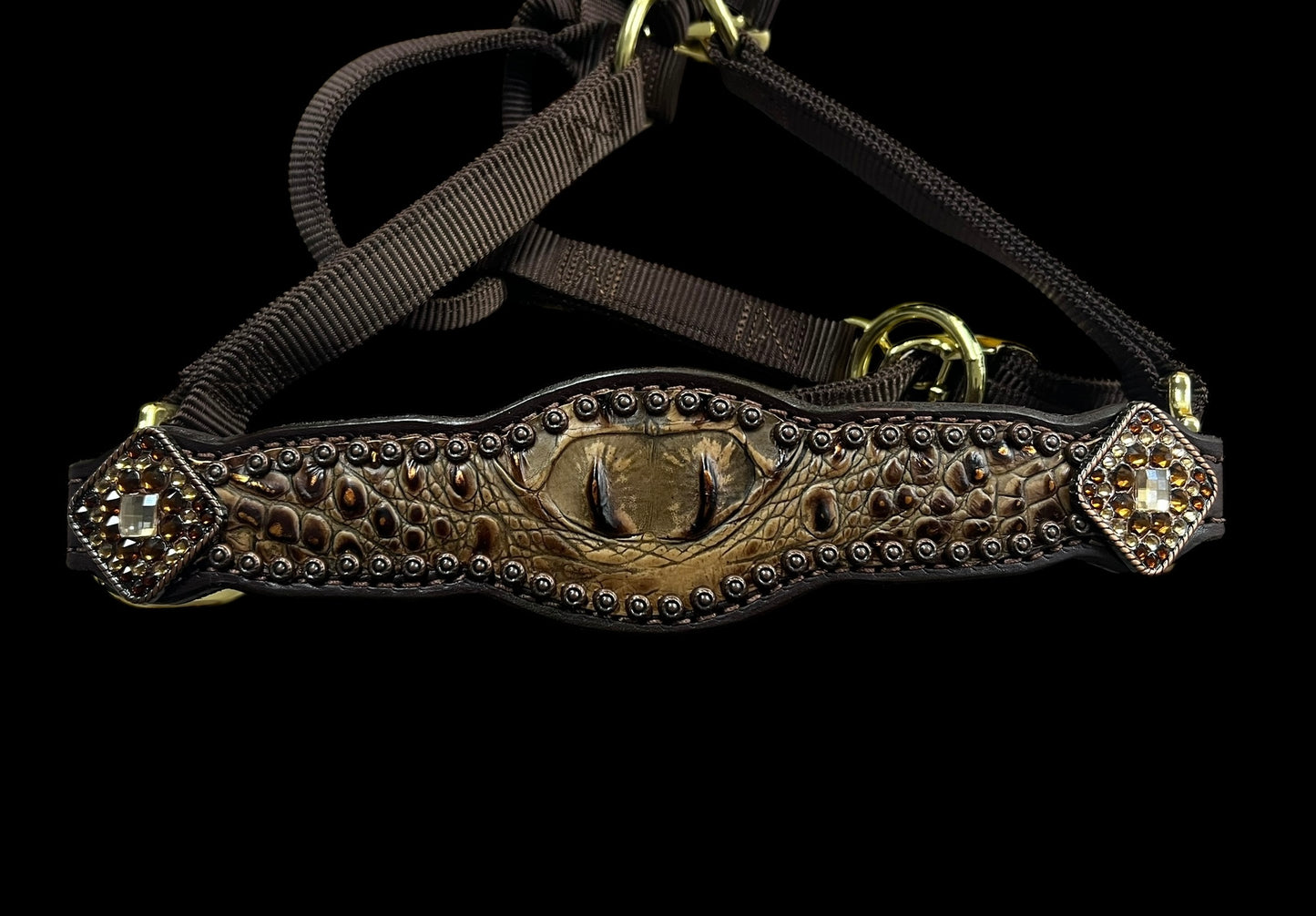 Copper gator on dark leather