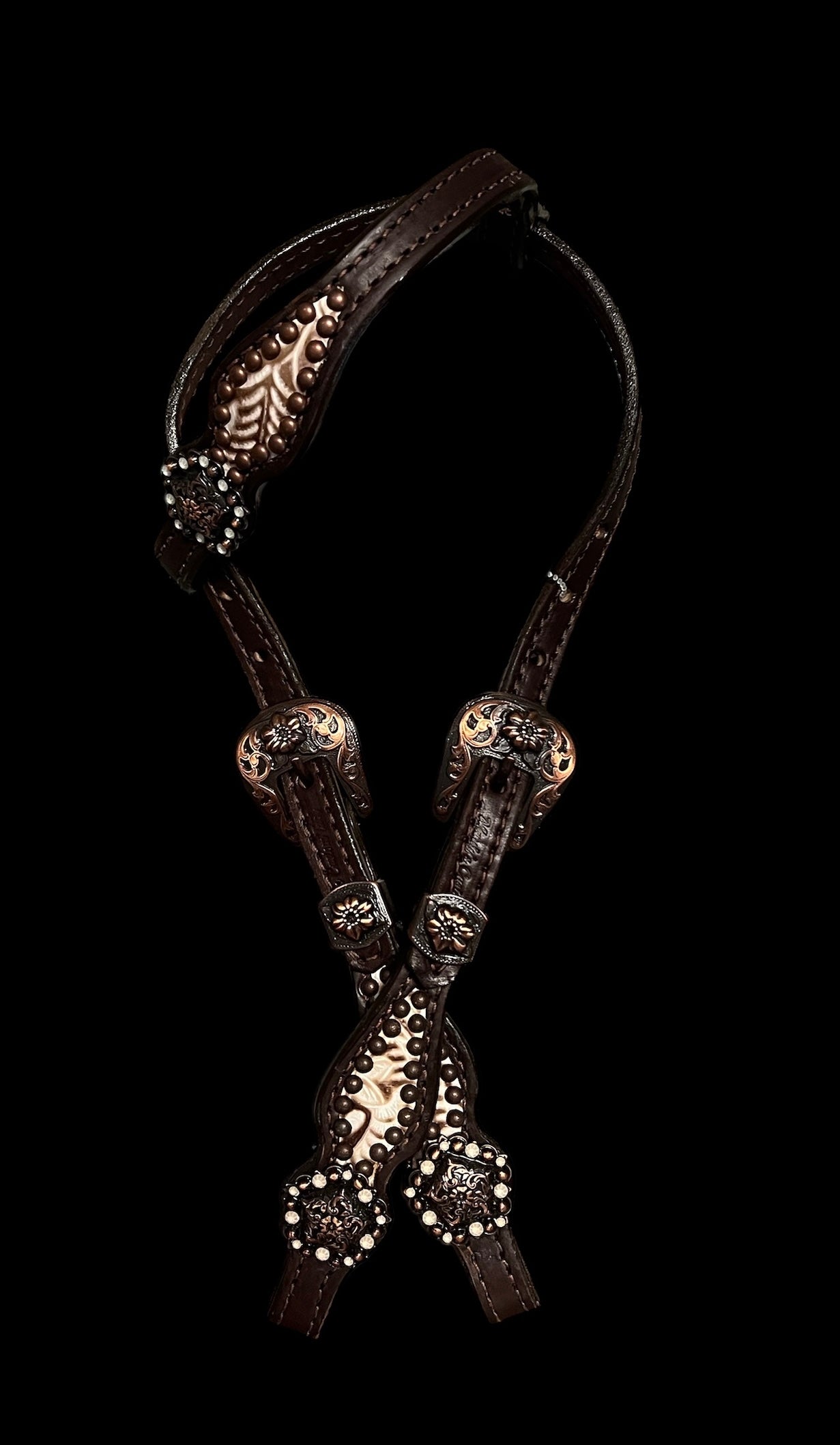 Brown and Cream floral on dark leather