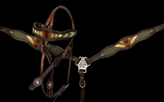 Chasin Cash sage green and rust headstall and breast collar