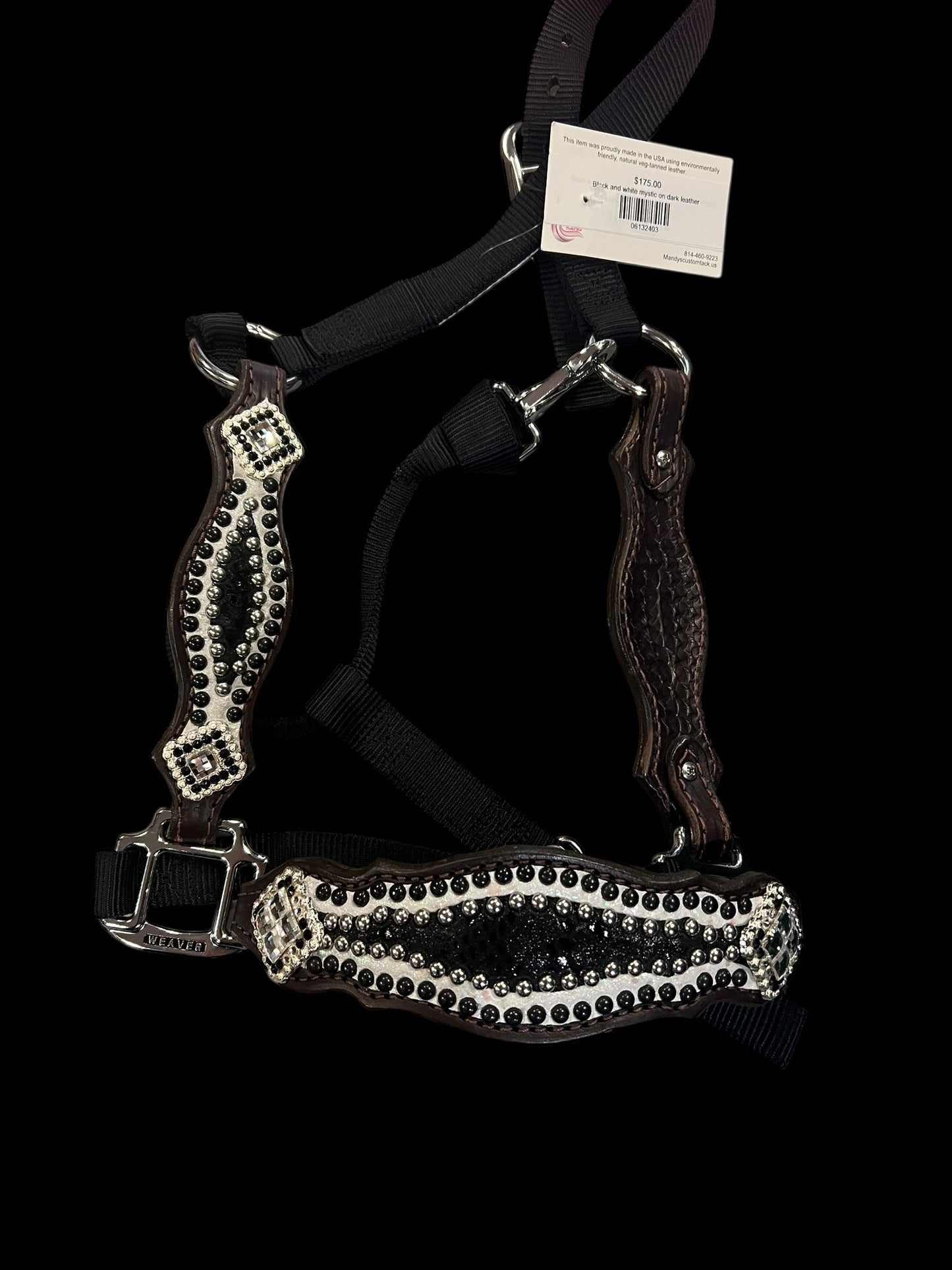 Black and white mystic on dark leather