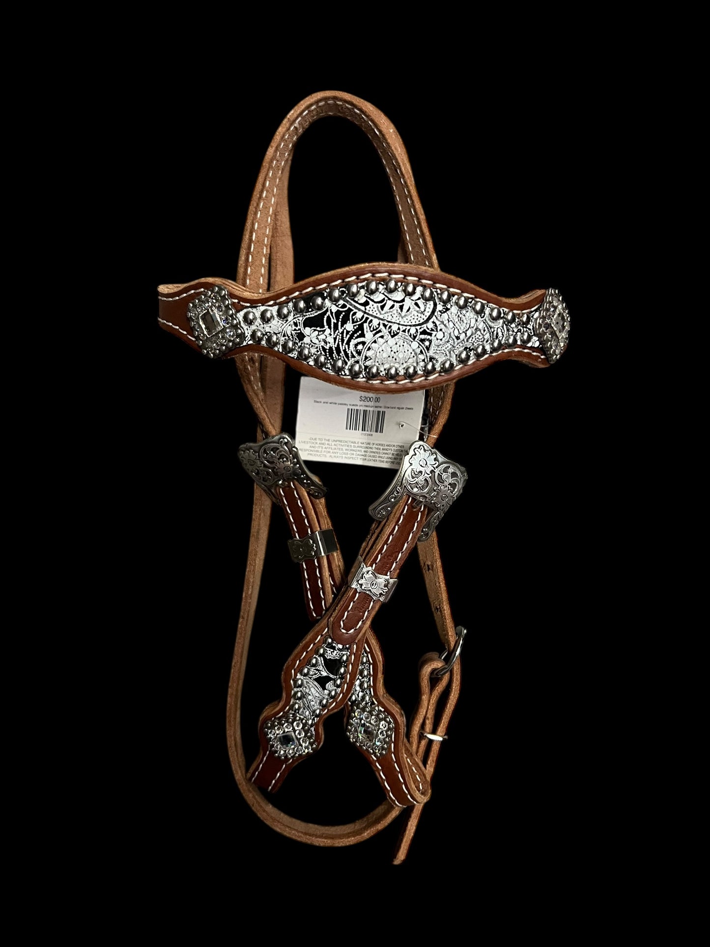 Black and white paisley suede on medium leather