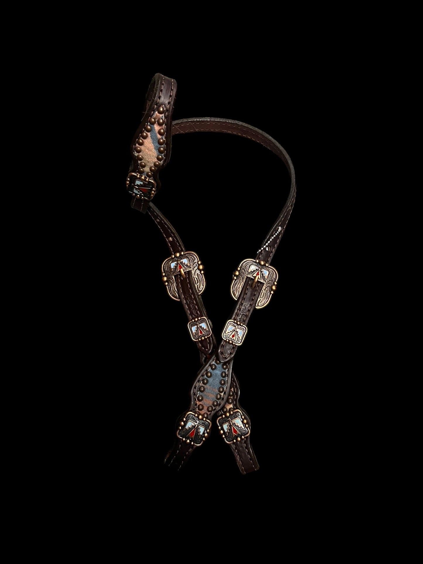 Blue and red Pendleton® on dark leather