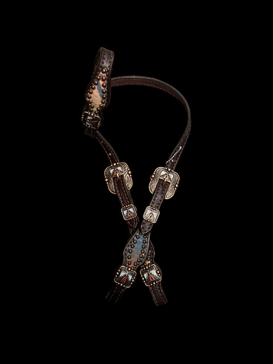 Blue and red Pendleton® on dark leather