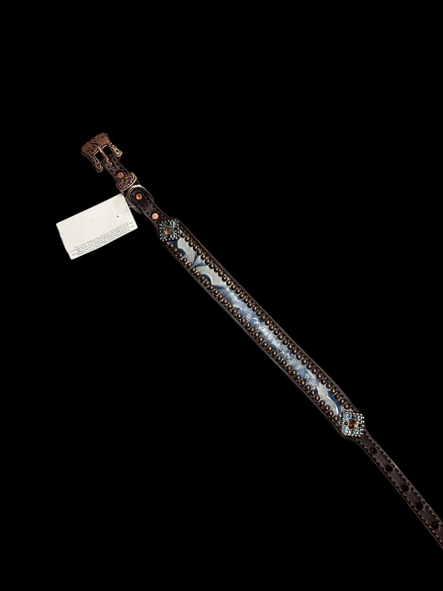 Blue Laredo on chocolate leather