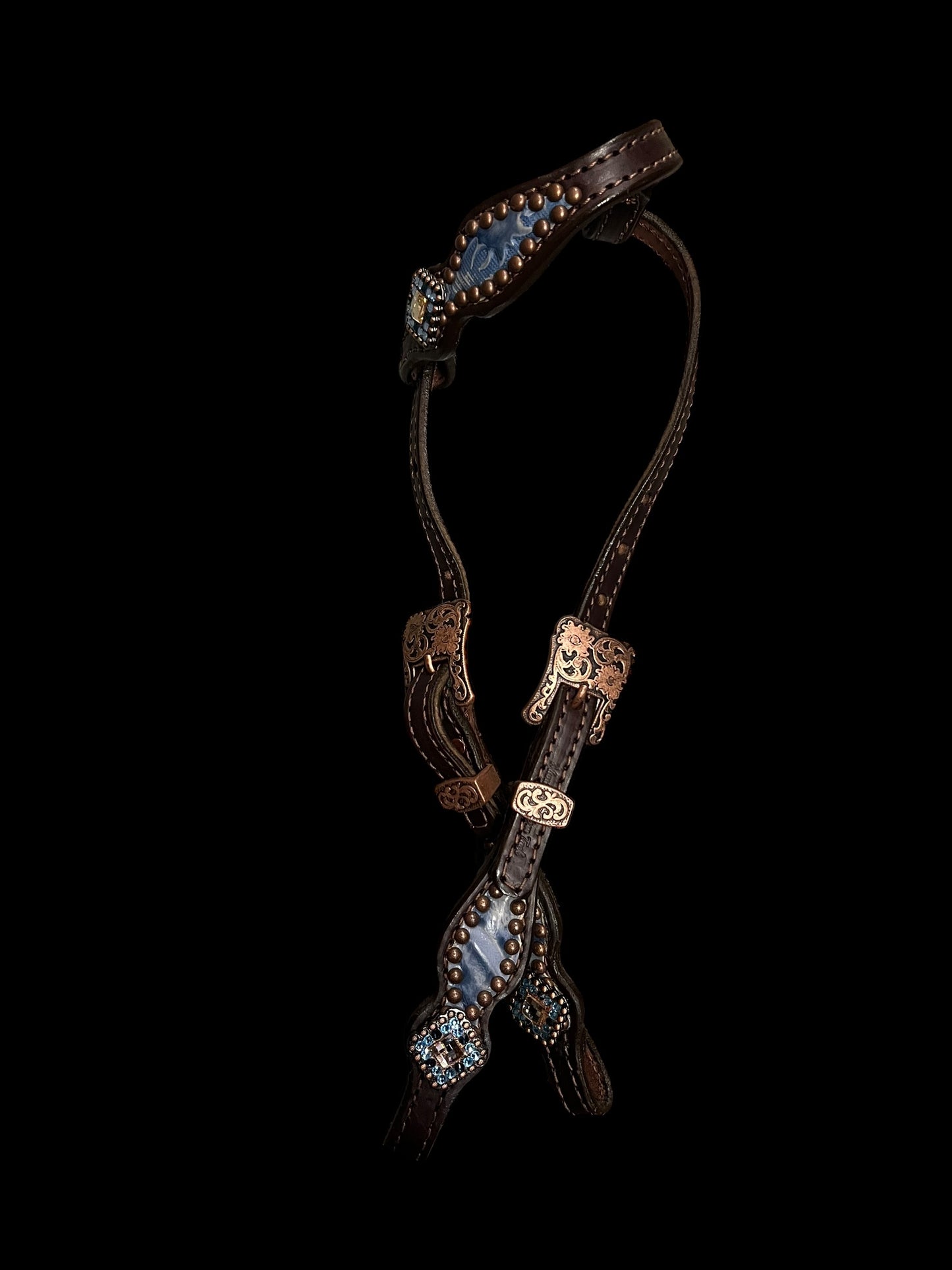 Blue Laredo on chocolate leather