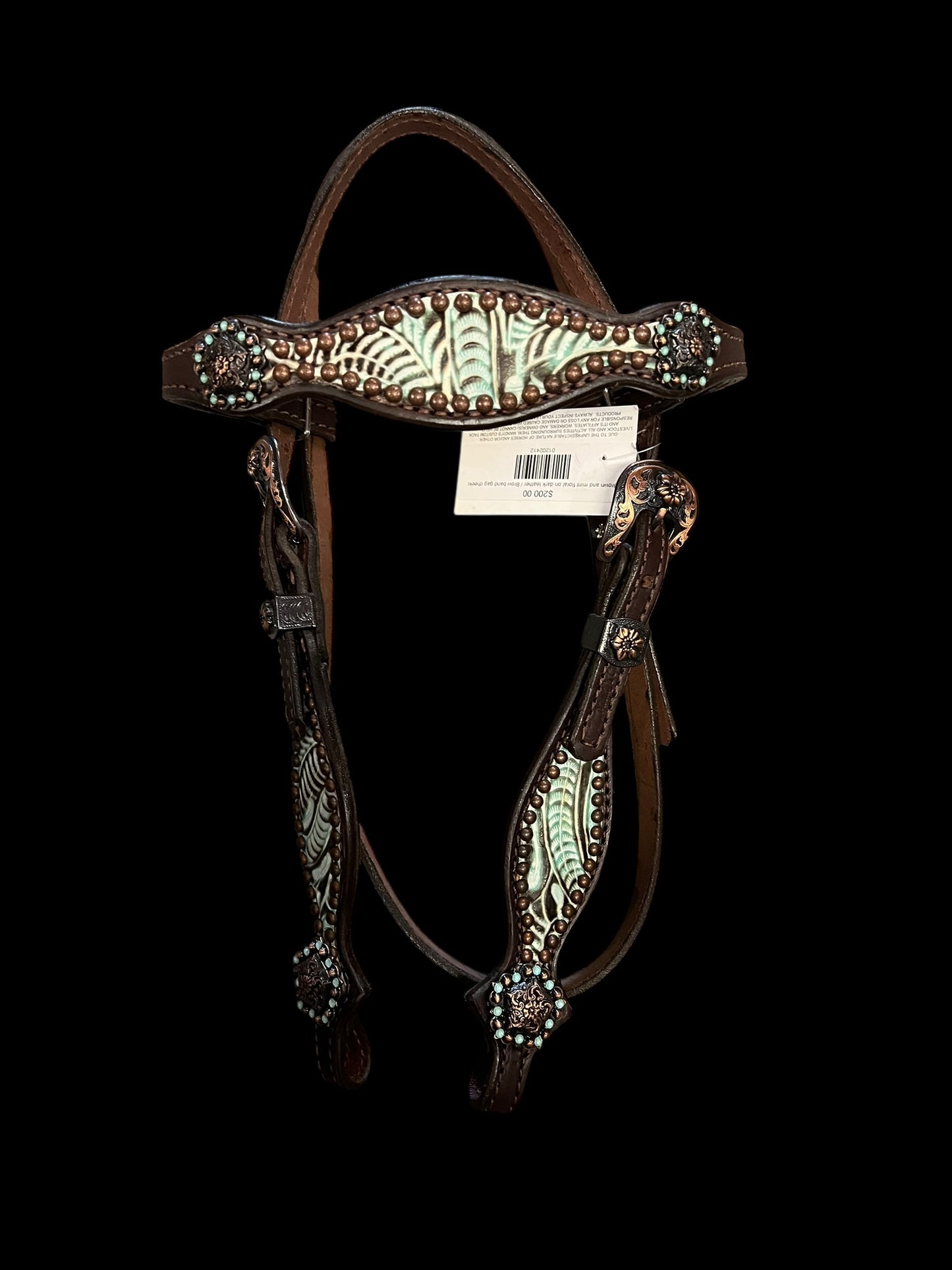 Brown and mint floral on dark leather